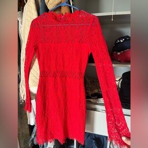 Lulus red Christmas lined  lace dress